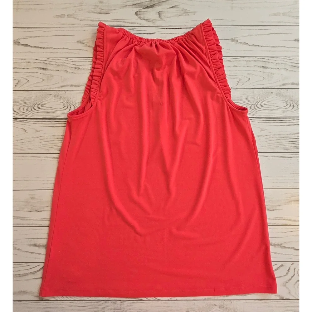 Michael Kors Bright Pink Coral‎ Ruffle Neck Keyhole Sleeveless Top Size Medium